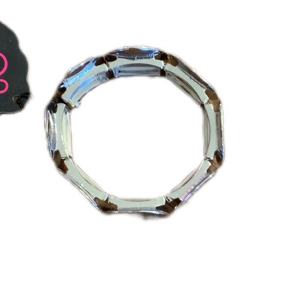 3 pc long necklace badge or key holder bracelet & earrings silver tone hammered - Picture 5 of 6